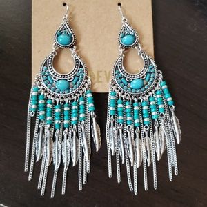 Boho Silver and Turquoise Beaded Earrings